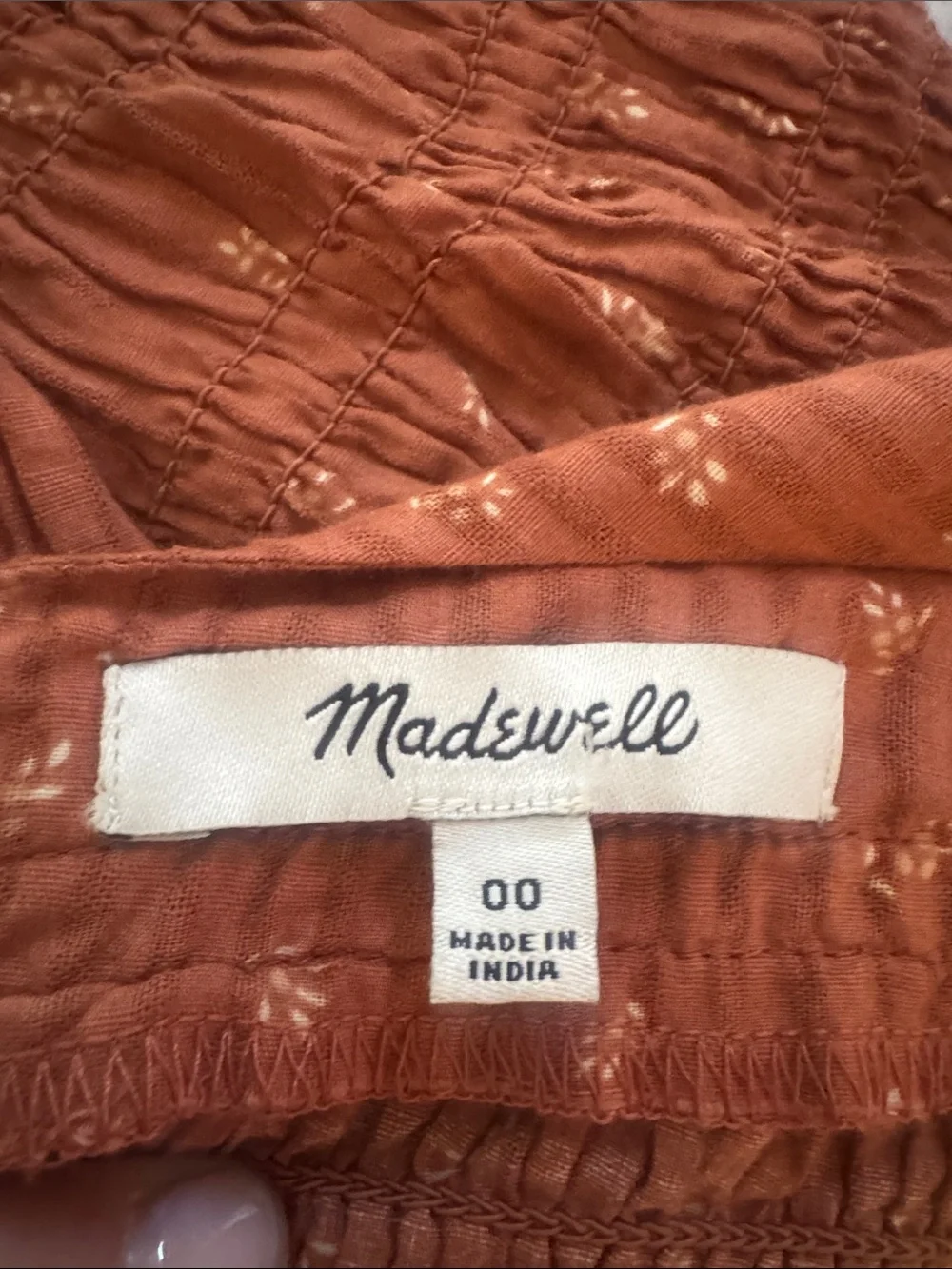 MADEWELL Smocked Square Neck Peasant Top - Rust with Cream design